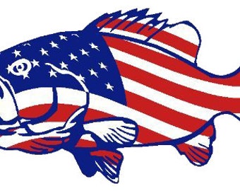 6 Pack - 4" USA American Flag Bass Fish Patriotic - Full Color Printed Vinyl Decal Hard Hat Helmet Window Sticker