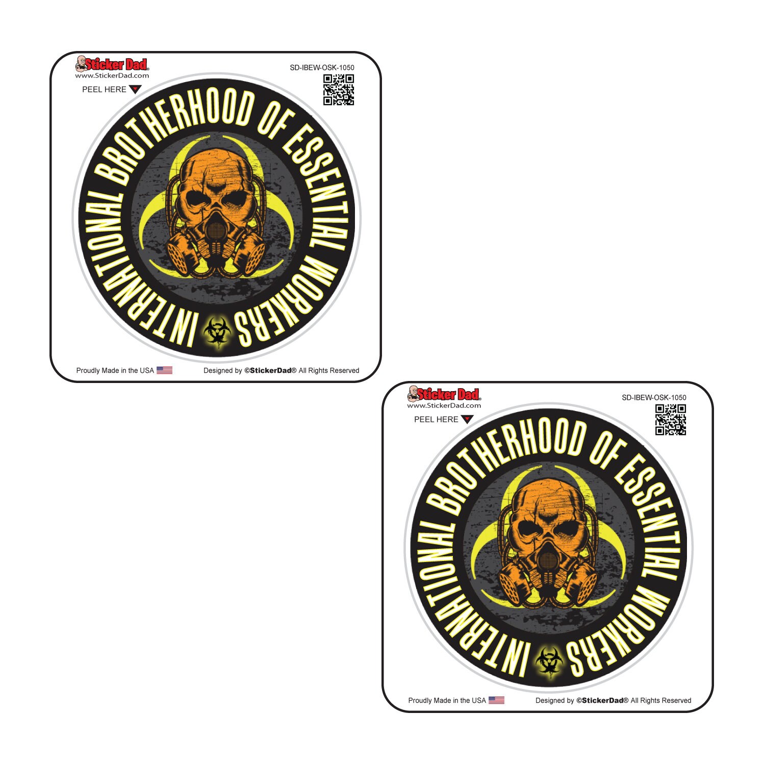 3" Round IBEW Orange Skull 1050 - 2 pack (Black/Orange/Yellow) Full Color Printed Vinyl Decal Hard Hat Helmet Window Sticker