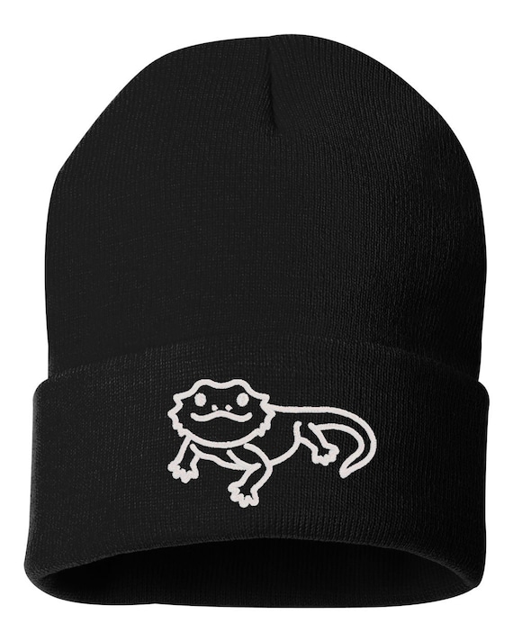 Cute Bearded Dragon Embroidered Cuffed Beanie Hat, Embroidered Gift, Winter Hat Unisex, Cuffed Beanie, Gift, Beanie