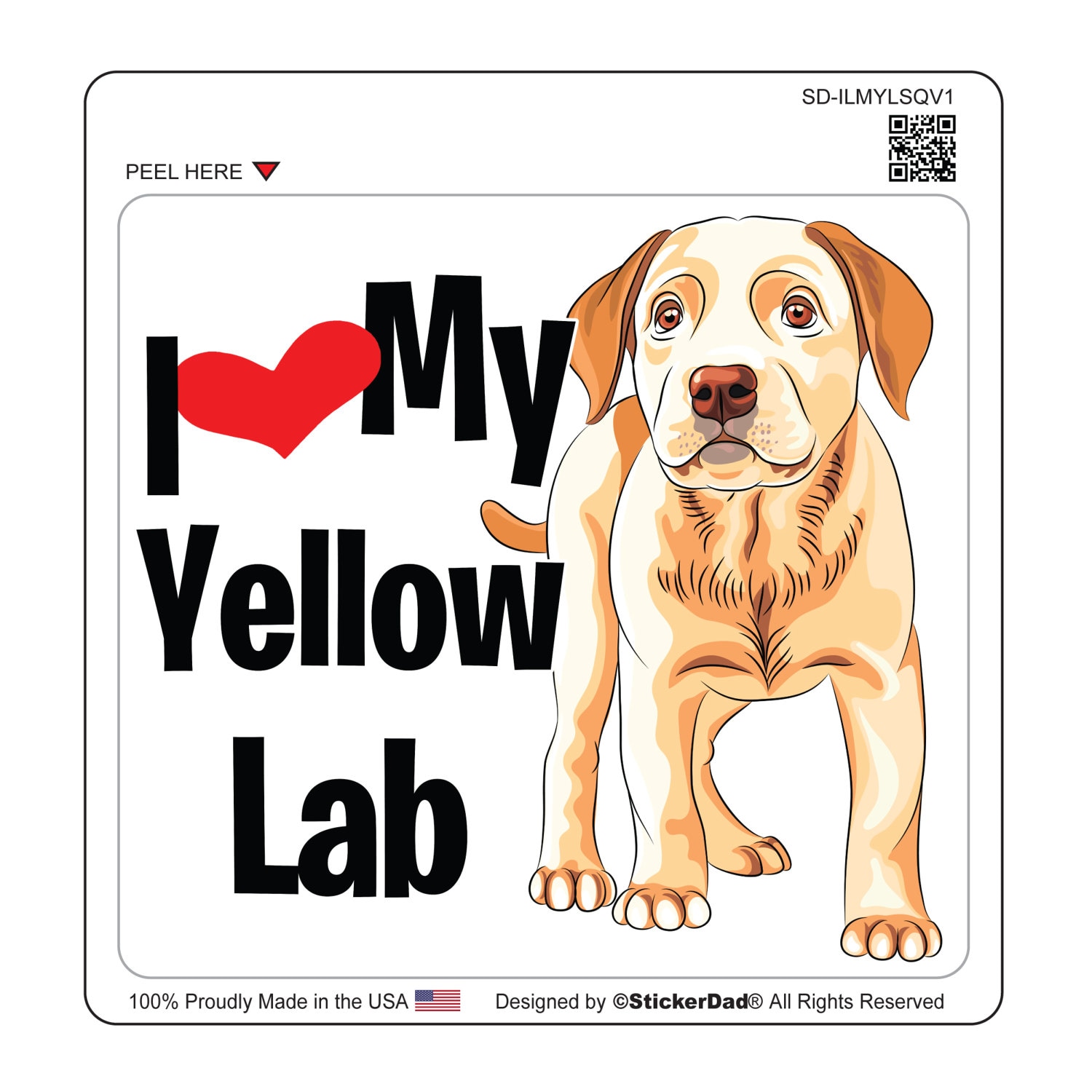 I Love My Yellow Lab Square V1 - size: 4" - Full Color Printed Vinyl Decal Hard Hat Helmet Window Sticker