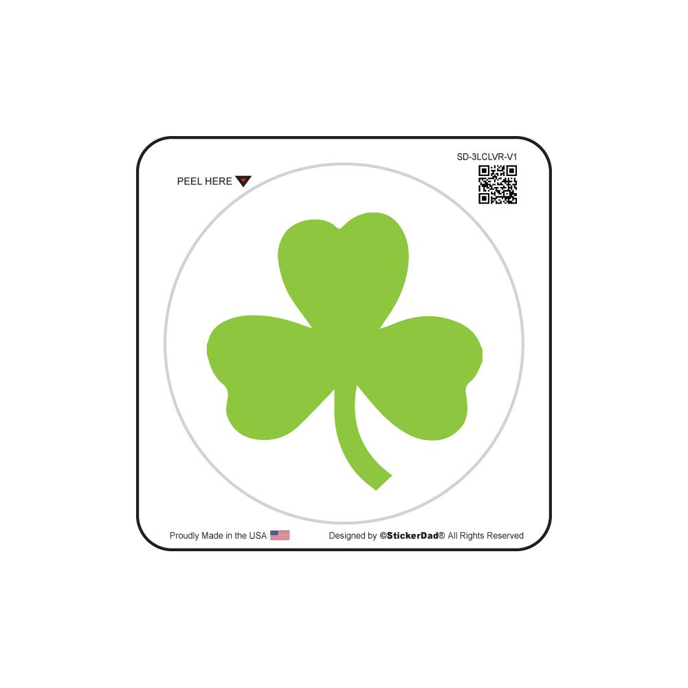 3 Leaf Clover Circle V1 - 2" Round - WHT/GRN Full Color Printed Vinyl Decal Hard Hat Helmet Window Sticker