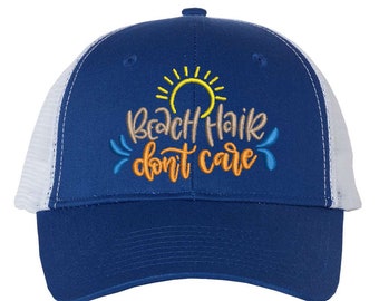 Beach Hair Don't Care - Gorra de camionero con parte trasera de malla - VC400, Sombrero estructurado, Sombrero de papá, Regalo bordado, Gorra de sombrero personalizada