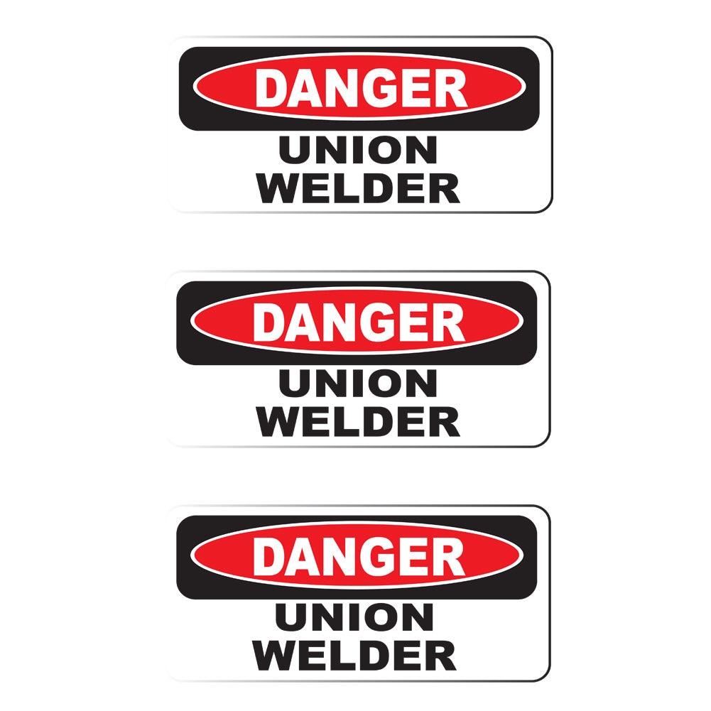 Danger Union Welder (3Pack) 2" x 1" White/Black/Red Full Color Printed Vinyl Decal Hard Hat Helmet Window Sticker
