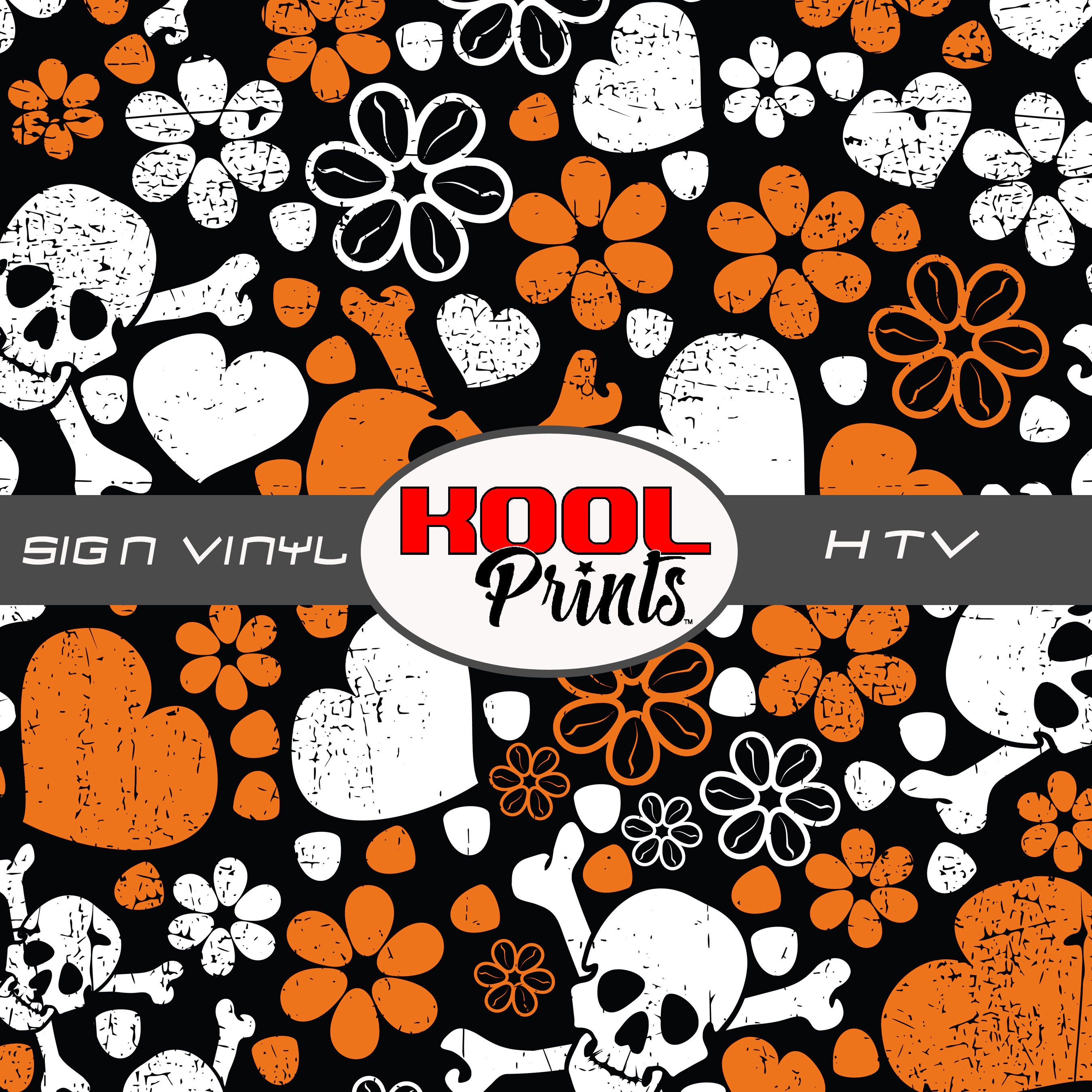 Kool Prints™ Skulls 744 Pattern Printed Vinyl, Printed Patterned Vinyl, HTV and Outdoor Vinyl, HTV, Decal Vinyl, Monogram Vinyl