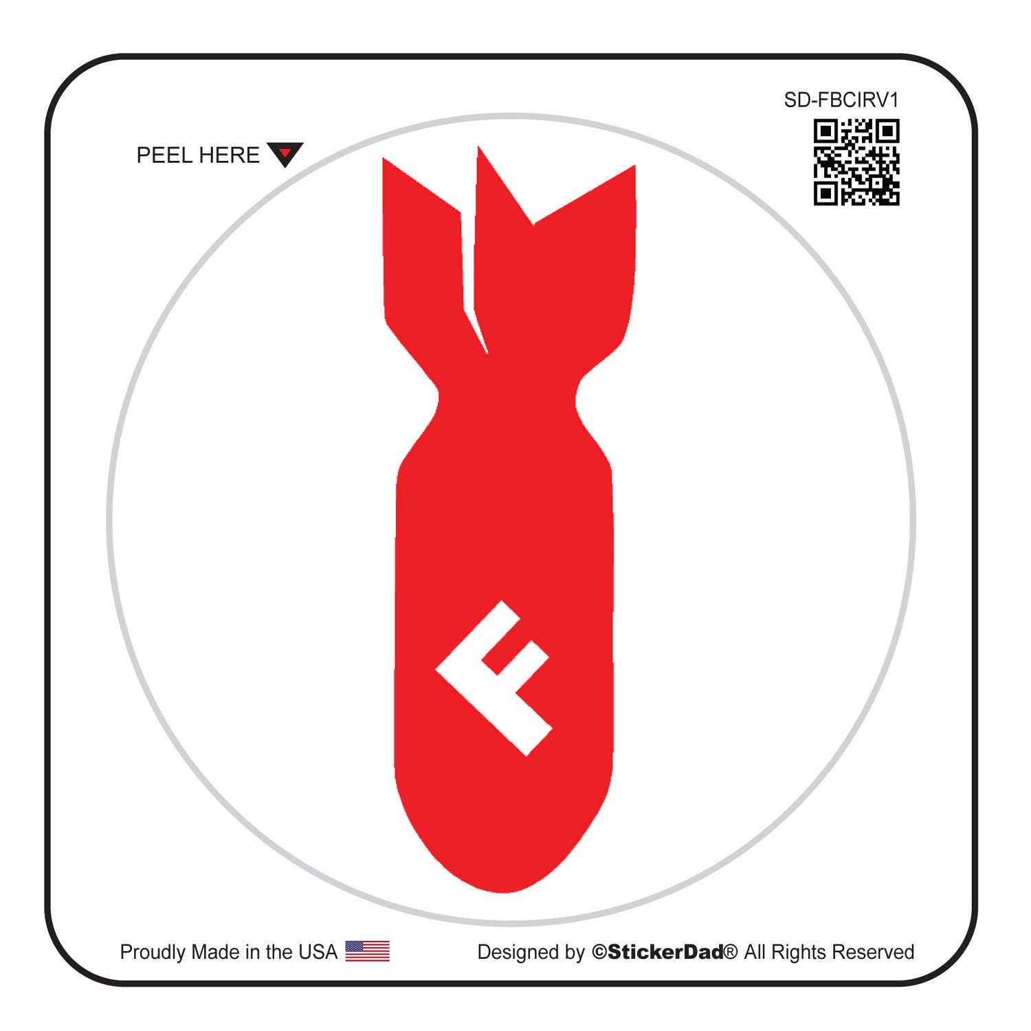 F-Bomb (3 Pack) 2" round White/Red Full Color Printed Vinyl Decal Hard Hat Helmet Window Sticker