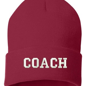 Cuffed Embroidered &quot;COACH&quot; Beanie Hat, Football , Baseball, Soccer, Winter Hat Unisex, Cuffed Beanie, Beanie, Coach Gift, Embroidered Gift