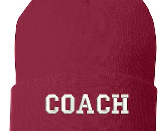 COACH Embroidered Cuffed Beanie Hat, Soccer, Football , Baseball, Winter Hat Unisex, Cuffed Beanie, Beanie, Coach Gift, Embroidered Gift