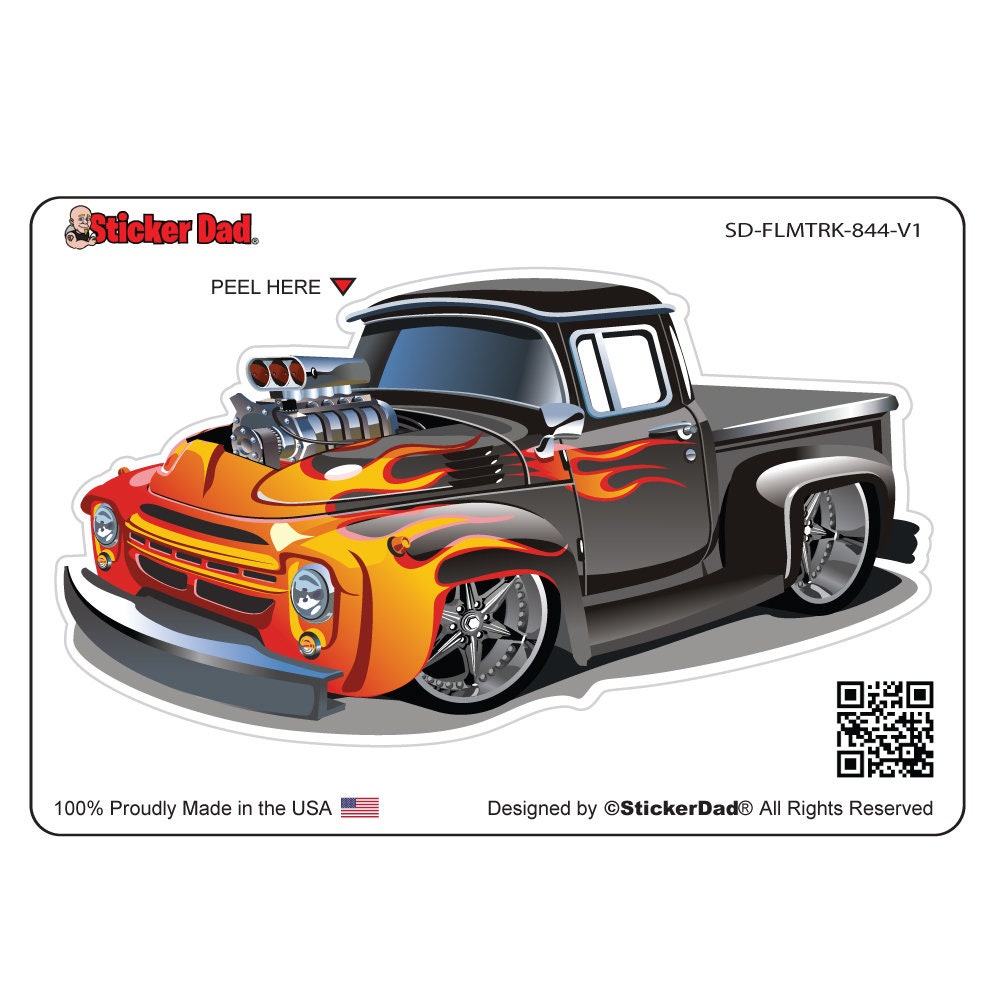 Flame Truck Vinyl Decal: Hot Rod Classic Truck Sticker (5 inch)
