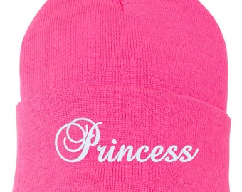 Princess - Embroidered Cuffed Beanie Hat, Embroidered Gift, Lady, Woman, Girl, Winter Hat Unisex, Cuffed Beanie, Gift, Beanie