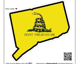 CT - CONNECTICUT Don't Tread On Me V1 - サイズ: 4" - フルカラープリントビニールデカール ハードハット ヘルメット ウィンドウステッカー