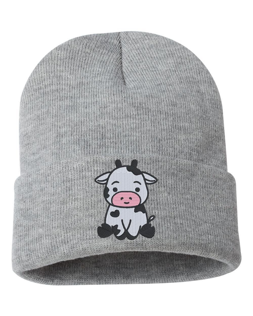 CUTE COW V1 Cuffed Beanie Embroidered Hat, Embroidered Gift, Winter Hat Unisex, Cuffed Beanie, Baby Cow, Gift, Beanie - Thumbnail 4