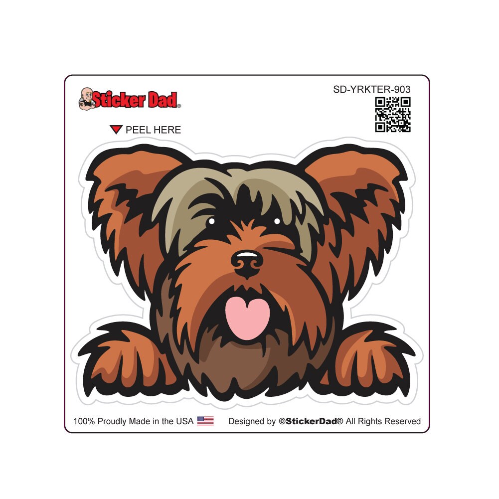Yorkshire Terrier Peeking 903 (size: 5 inch) - Full Color Printed Vinyl Decal Hard Hat Helmet Window Sticker