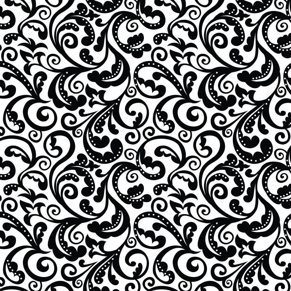 BW FLORAL PRINT V1 - size: 8" x 8" - Full Color Printed Sign Vinyl Sheet for Crafting - Silouette Cameo - Cricut - Brother - Etc.