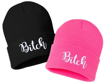 BITCH Embroidered Cuffed Beanie Hat, Embroidered Gift, Winter Hat Unisex, Cuffed Beanie, Gift, Beanie