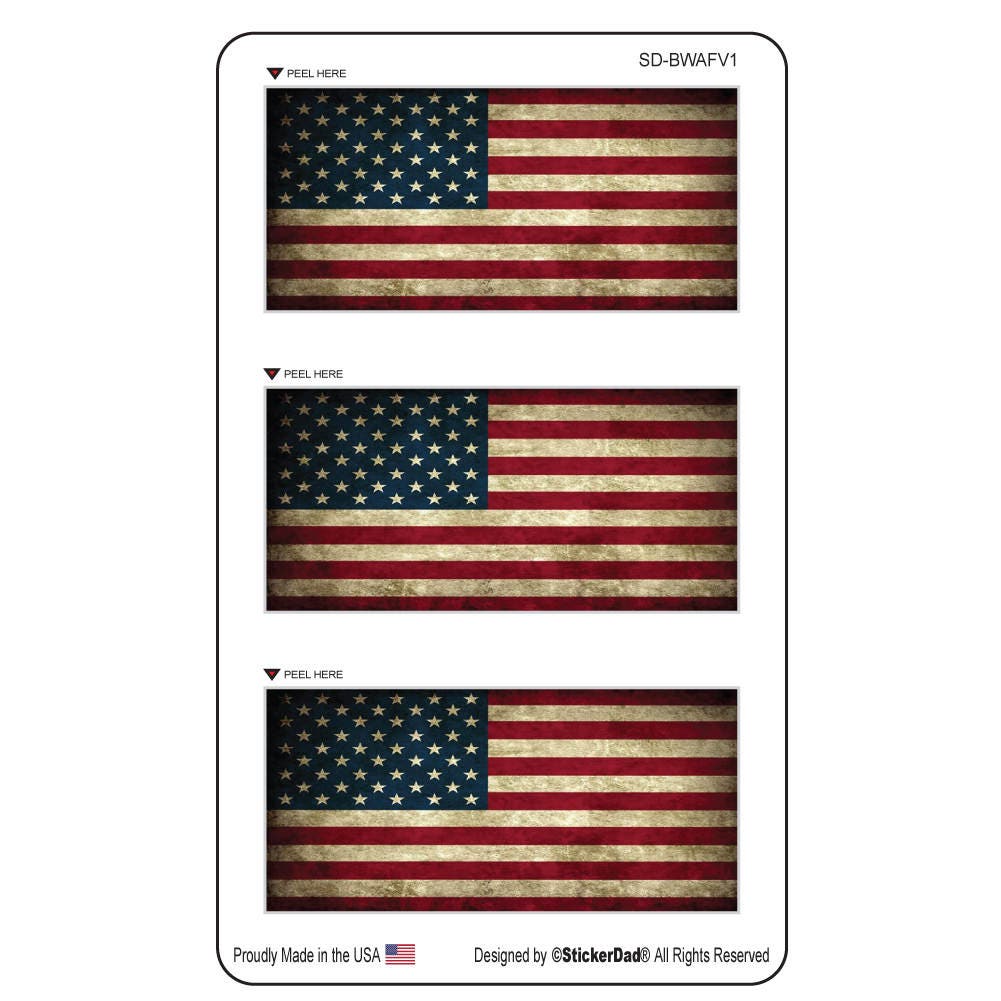 BATTLE WORN FLAGS 2" X 1"  Full Color Printed Vinyl Decal Hard Hat Helmet Window Sticker