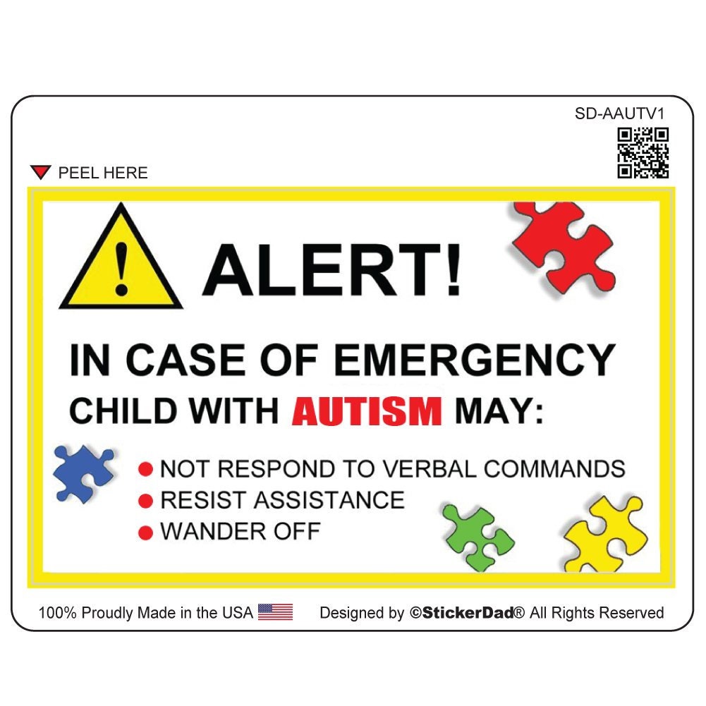 ALERT Child With Autism - size: 5" - Full Color Printed Vinyl Decal Hard Hat Helmet Window Sticker
