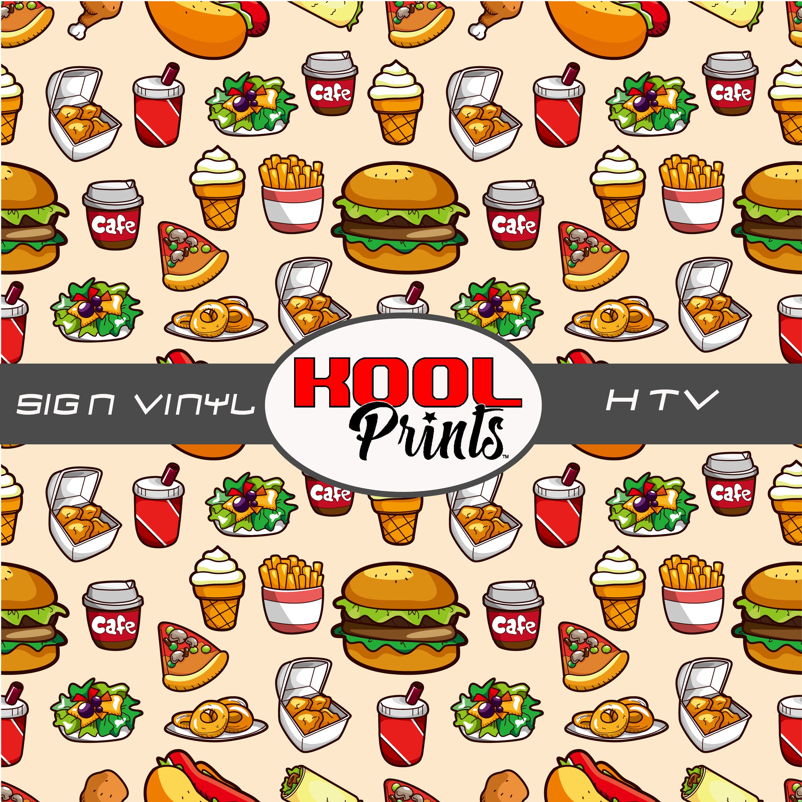 Kool Prints™ Fast Food 834 Pattern Printed Vinyl, Printed Patterned Vinyl, HTV and Outdoor Vinyl, HTV, Decal Vinyl, Monogram Vinyl