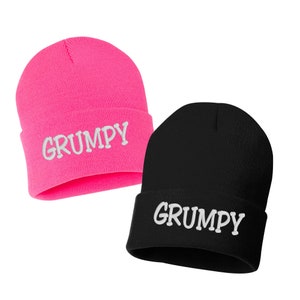 GRUMPY Cuffed Beanie Embroidered Hat, Embroidered Gift, Winter Hat Unisex, Cuffed Beanie, Equestrian Gift, Beanie