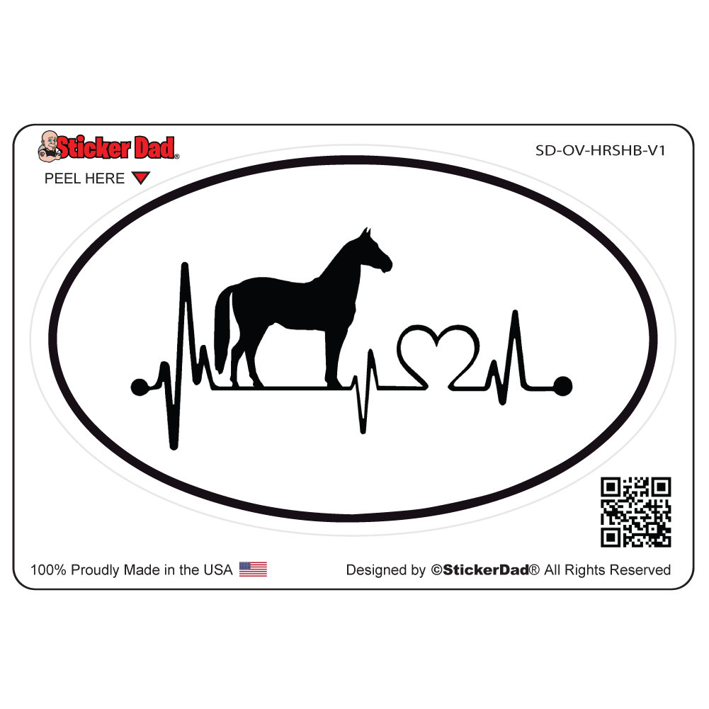 HORSE HEARTBEAT Oval - size: 5" - Full Color Printed Vinyl Decal Hard Hat Helmet Window Sticker