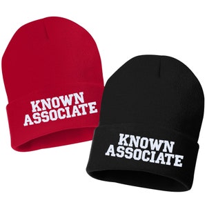 KNOWN ASSOCIATE Embroidered Cuffed Beanie Hat, Embroidered Gift, Winter Hat Unisex, Cuffed Beanie, Gift, Beanie