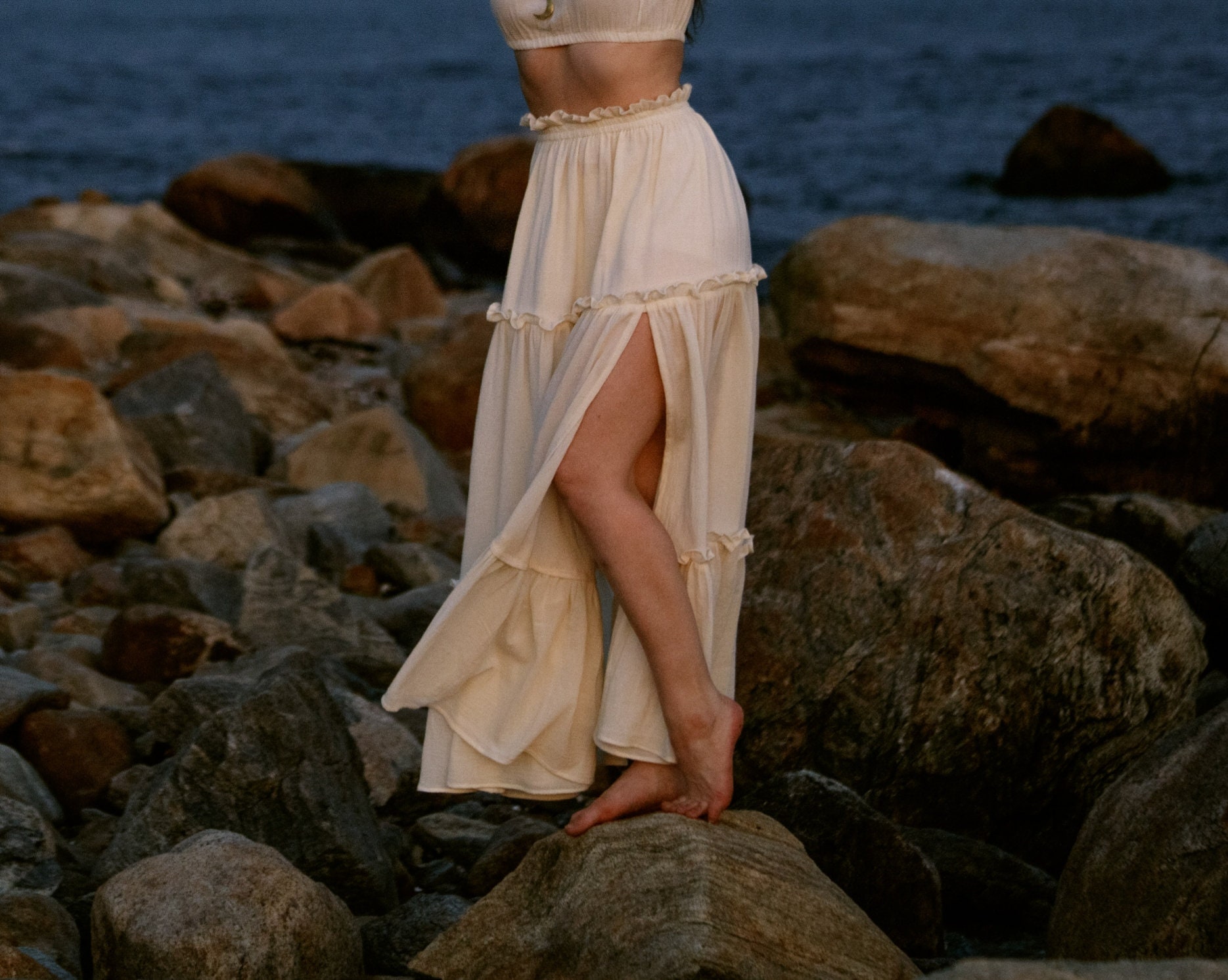 Elegant Lace-Up Crop Top & Maxi Skirt Boho Dress