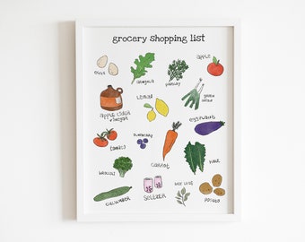 Printable Wall Art, Kitchen Wall Decor, Food Illustration, Veggie Fruit Grocery, Hand Drawing Print