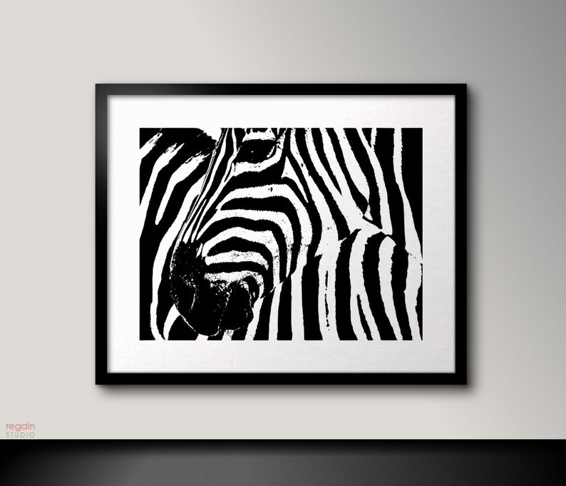 Zebra wall art Zebra print Black and white print art Zebra Etsy
