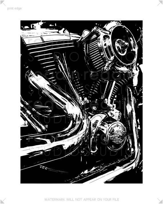 Harley Davidson Art Harley Davidson Engine Black And White Prints Motorcycle Poster Black Art Black Print Black Poster Motorcycle Art