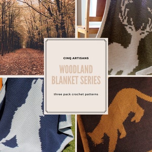Woodland Decke Serie, Hirsch Silhouette Decke, Berglöwe Silhouette Decke, Wolf Silhouette Decke, Häkelanleitung und Chart