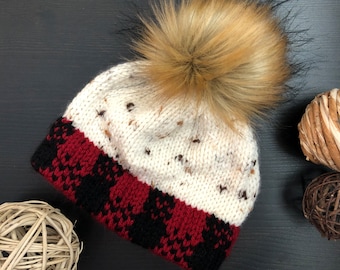 Plaid Pompom Hat - Etsy