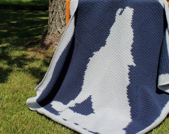 Wolf Silhouette Baby Blanket, Wolf Blanket, Woodland Blanket, Crochet Pattern and Chart