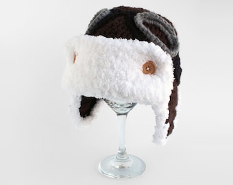 Aviator Hat Crochet Pattern, Ear Flaps and Goggles, Fur Flap, Bomber Hat