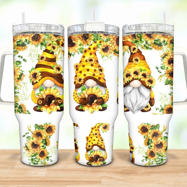 Gnomes And Sunflowers 40oz Quencher Tumbler Wrap, 40oz Gnome Tumbler