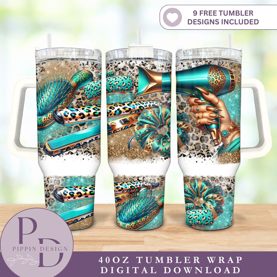 Teal Gold Hairstylist Leopard Print Tumbler 40oz Quencher Tumbler Wrap ...