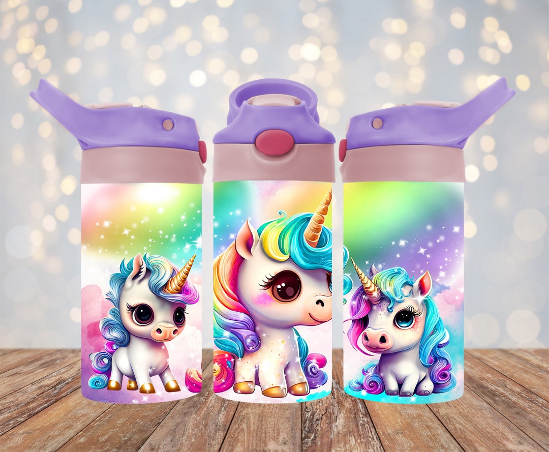 Unicorn Rainbow 12oz Kids Flip Top Sippy Cup Tumbler Wrap PNG, 12oz ...