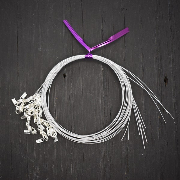 10 Pre-ready Necklace Bracelet stainless steel twisted wires. Includes 20" wire, crimp ends and clasps.
