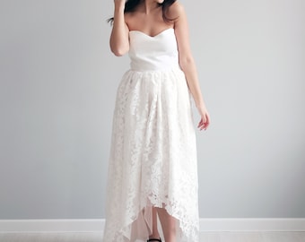 FIRE - High low wedding dress, Lace wedding dress, Ivory bridal gown