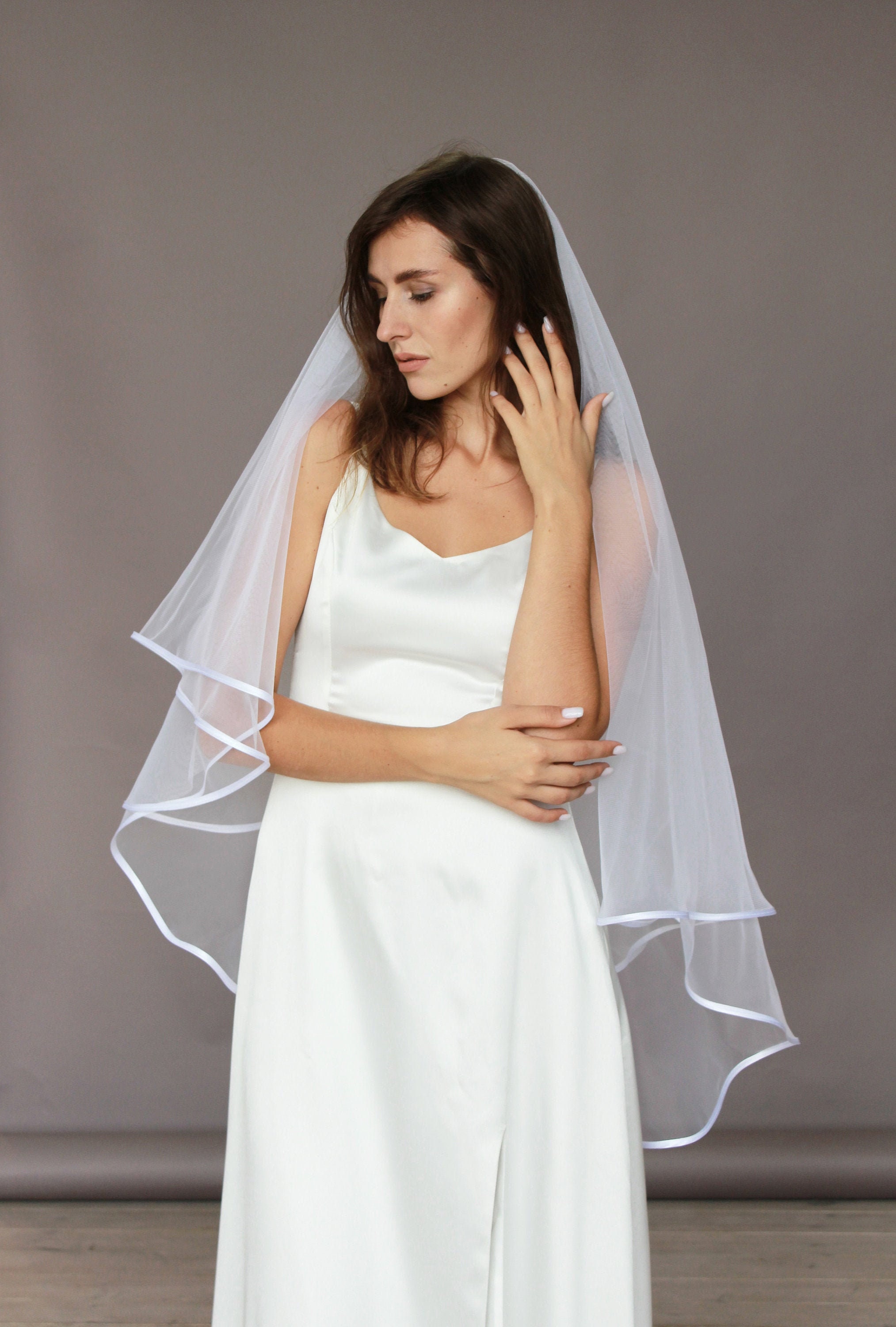 Satin Edge Wedding Veil Horsehair Wedding Veil White Veil | Etsy