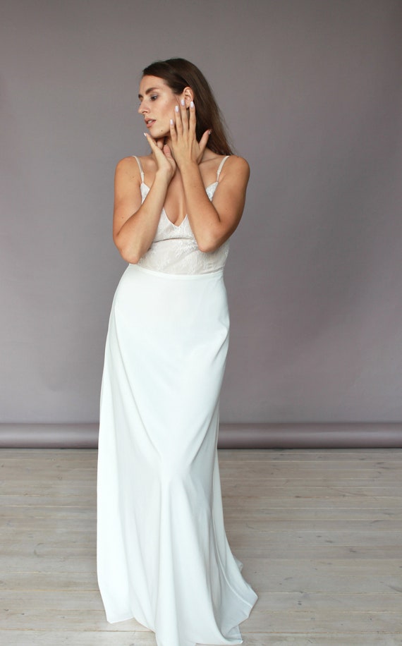 Lace Wedding Dress Reception Dress Simple Bridal Gown Open Etsy