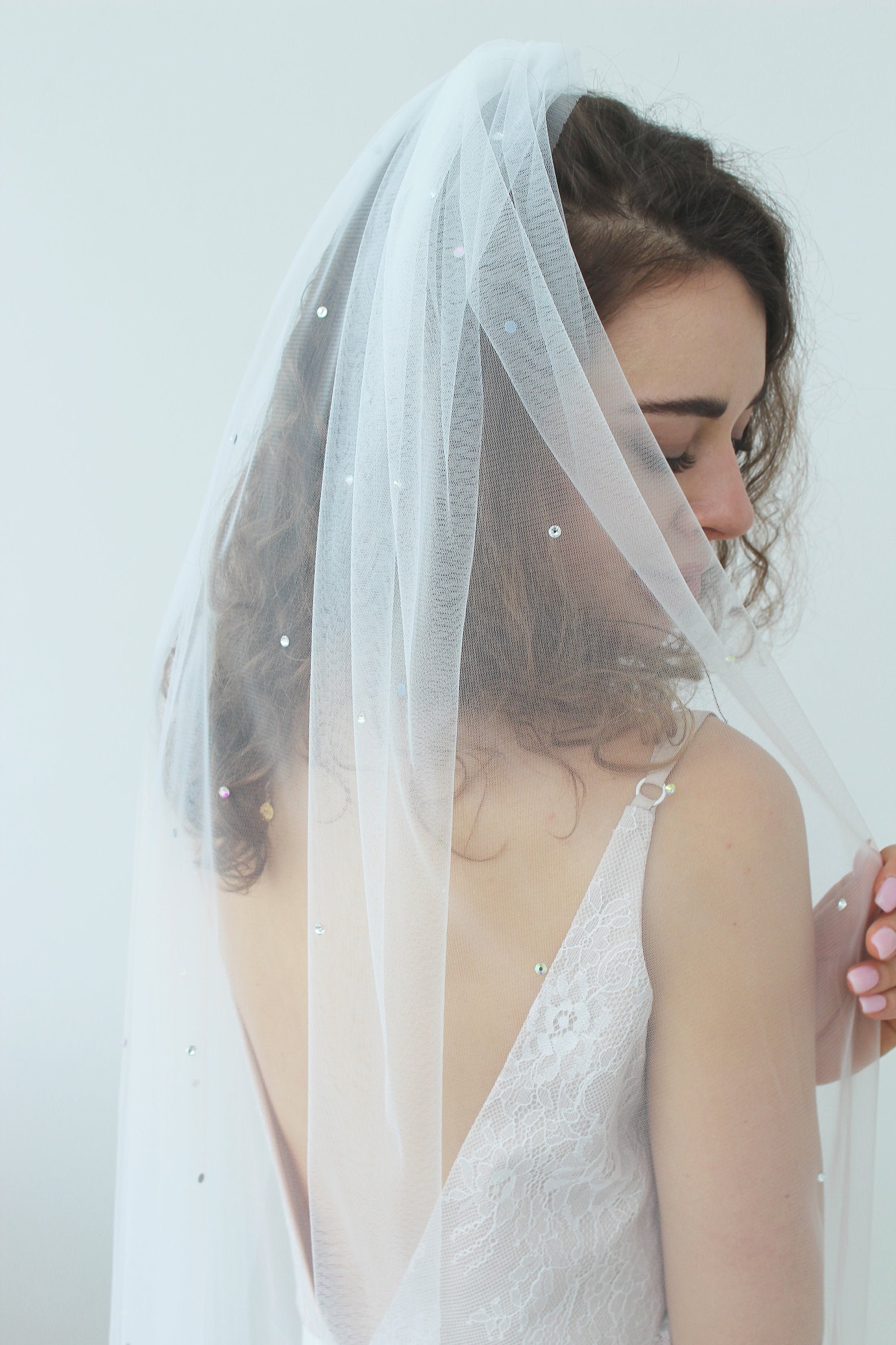 Crystal wedding veil Bridal veil with crystals Ivory wedding Etsy