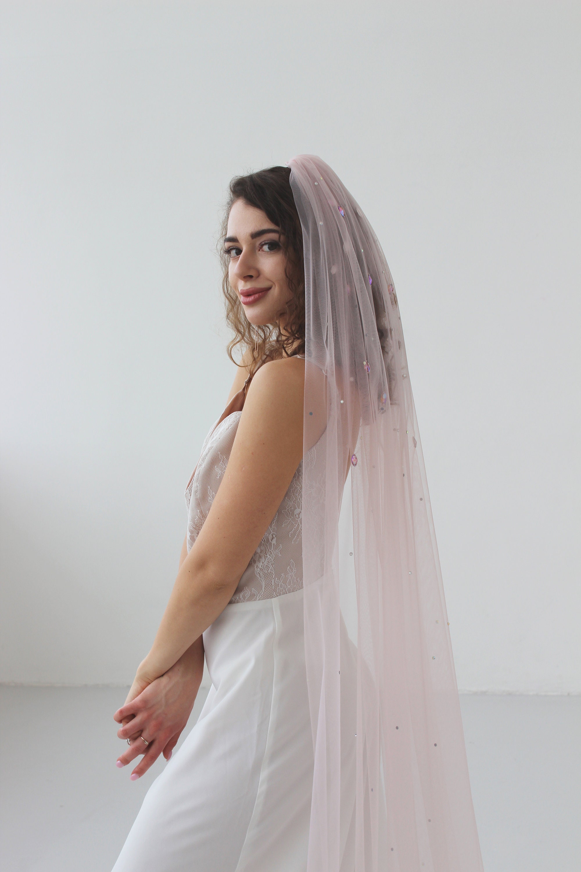 PRINCESS veil colored veil blush wedding veil pink bridal