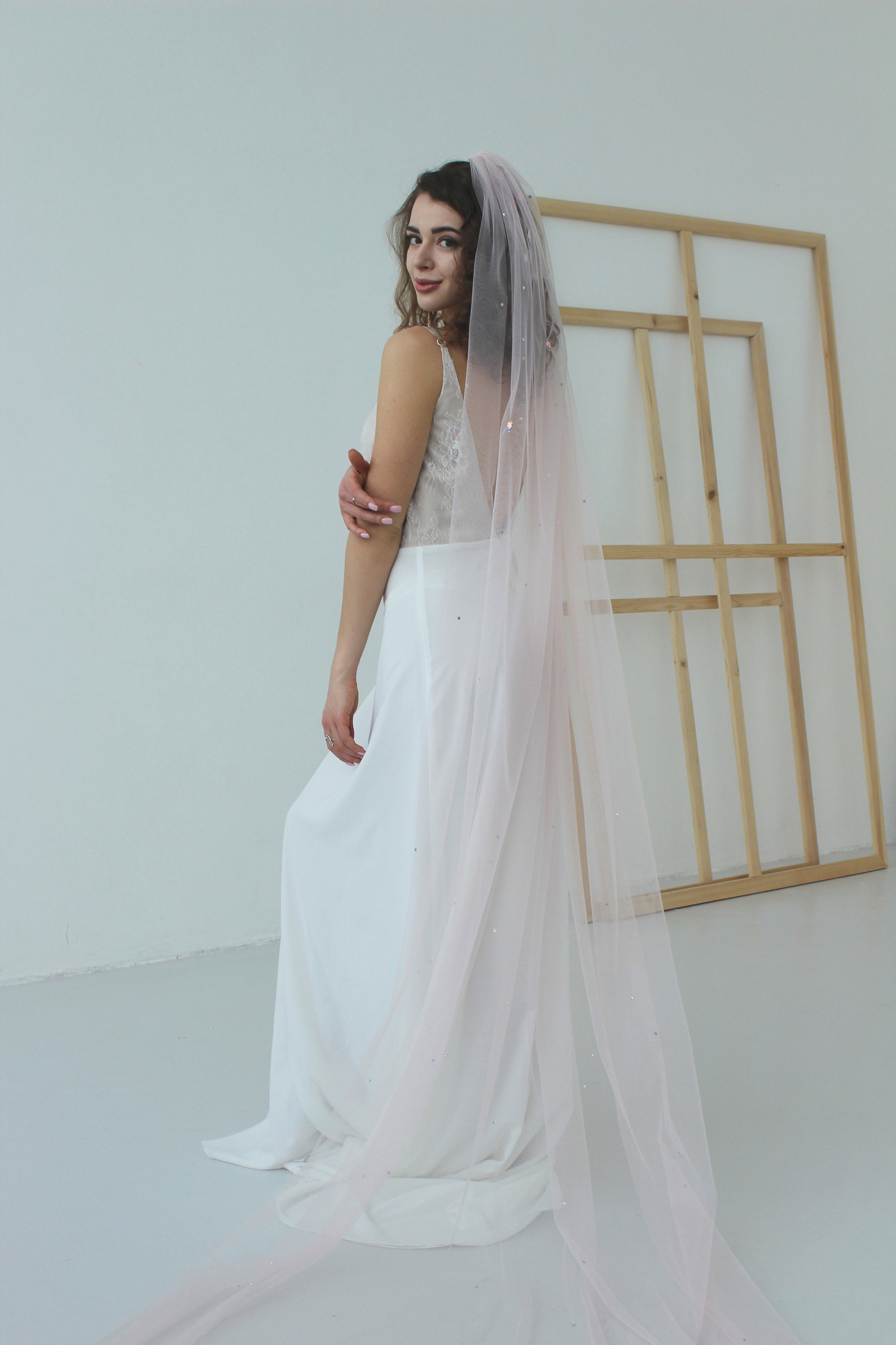 PRINCESS veil colored veil blush wedding veil pink bridal Etsy