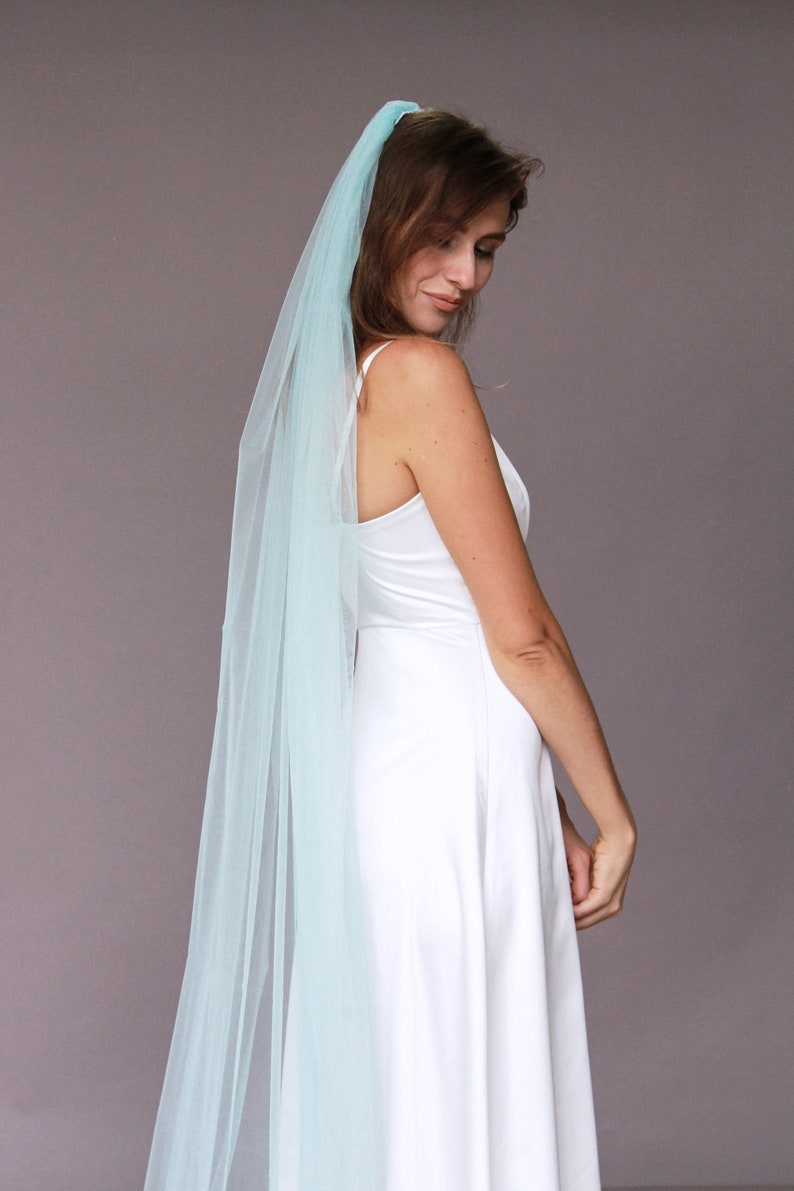 Blue wedding veil Colored bridal veil Mint blue wedding