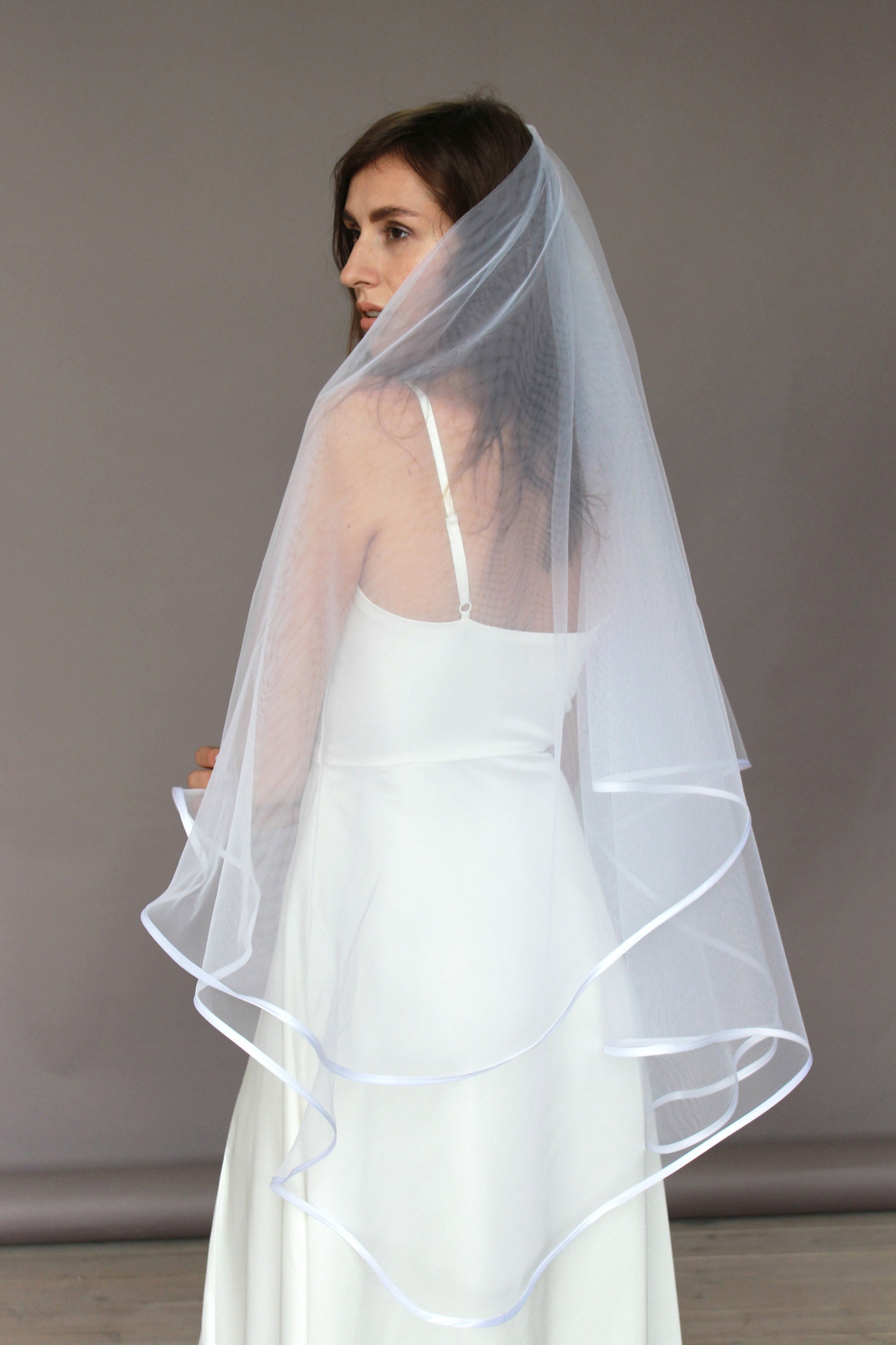 Satin Edge Wedding Veil Horsehair Wedding Veil White Veil | Etsy