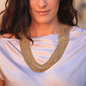 Chunky Necklace Statement - Seed Beaded Necklace - Statement Long Gold Necklace - Boho Modern Necklace - Festival Necklace - Boho Jewelry
