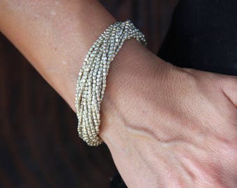 Multi Strand Bracelet - Boho Wrap Silver Bracelet - Casual Beaded Bracelet - Elegant Boho Bracelet - Everyday Silver Bracelet