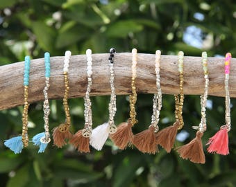 Pulsera de apilamiento de cuentas - pulsera de la paz - pulsera de borlas - pulsera elástica con cuentas - pulseras de borlas con cuentas - pulsera elástica