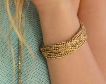 Bohemian Jewelry for Women - Boho Bracelet Gold - Bead Bracelet Ideas - Brass Stackable Bracelet - Everyday Gold Bracelet - Stack Bracelet