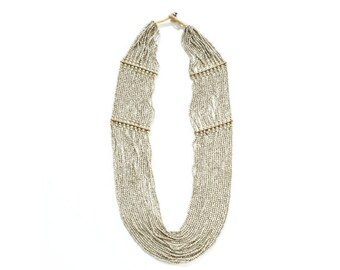 Silver Statement Beaded Necklace - Boho Modern Necklace - Festival Silver Necklace - Egyptian Necklace - Seed Beaded Necklace