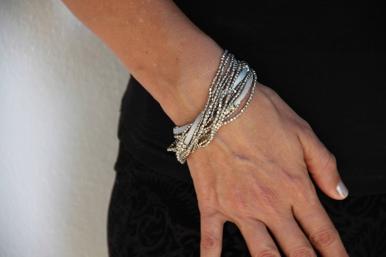 Multi Strand Boho Bracelet Womens Bracelet Bohemian Stackable Bead Silver Bracelet Stacking Bracelet Elegant Boho Bracelet